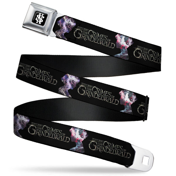 Buckle-Down Newt Scamander NS Monogram Full Color Black/White Seatbelt Belt - FANTASTIC BEASTS THE CRIMES OF GRINDELWALD 2-Character Bust Silhouettes Black/Golds Webbing