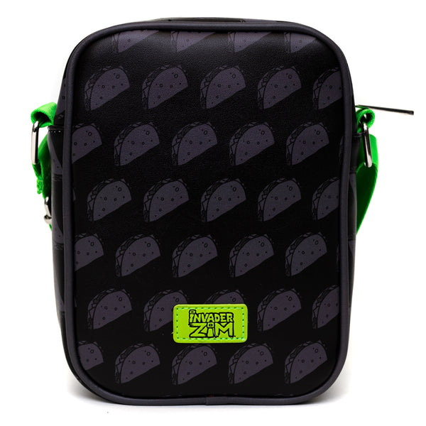 Buckle-Down Nickelodeon Bag Cross Body Invader Zim GIR Taco Pose With Taco Print Black Gray Vegan Leather