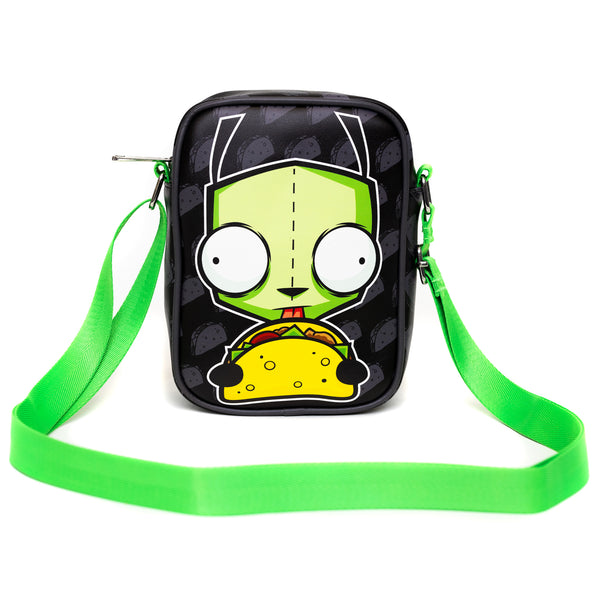 Buckle-Down Nickelodeon Bag Cross Body Invader Zim GIR Taco Pose With Taco Print Black Gray Vegan Leather