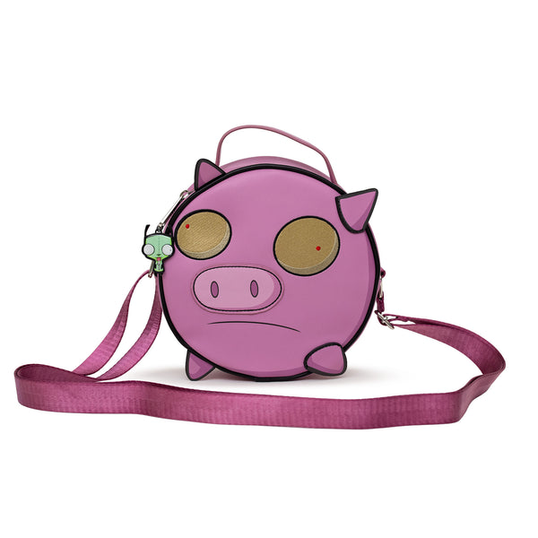 Buckle-Down Nickelodeon Bag Cross Body Round Invader Zim Piggy Close Up Applique With Embroidery Pink Vegan Leather