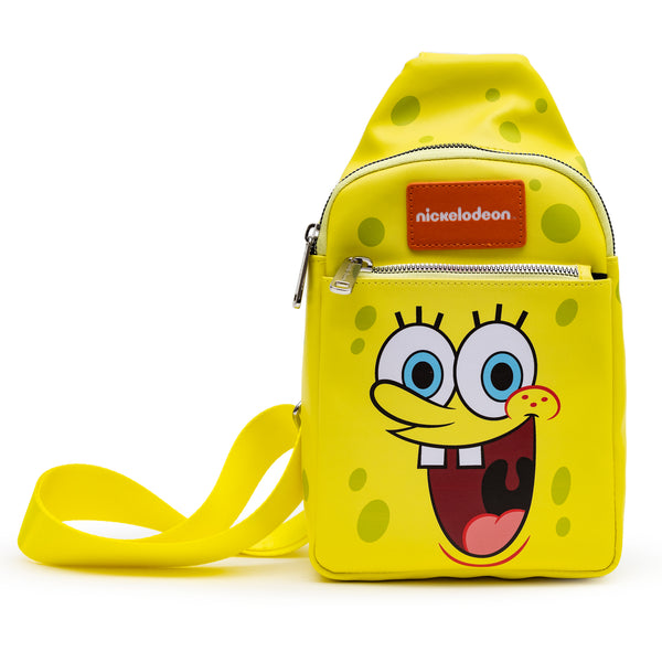 Buckle-Down Nickelodeon Bag Sling SpongeBob SquarePants Smiling Face Character Close Up Yellow Bounding Vegan Leather