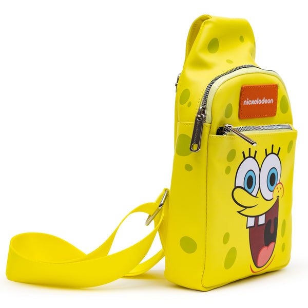 Buckle-Down Nickelodeon Bag Sling SpongeBob SquarePants Smiling Face Character Close Up Yellow Bounding Vegan Leather