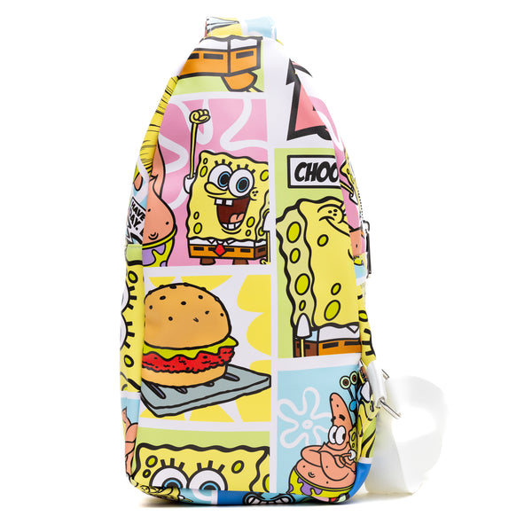Buckle-Down Nickelodeon Vegan Leather Crossbody Sling Bag SpongeBob SquarePants And Friends Character Blocks 7" X 14"