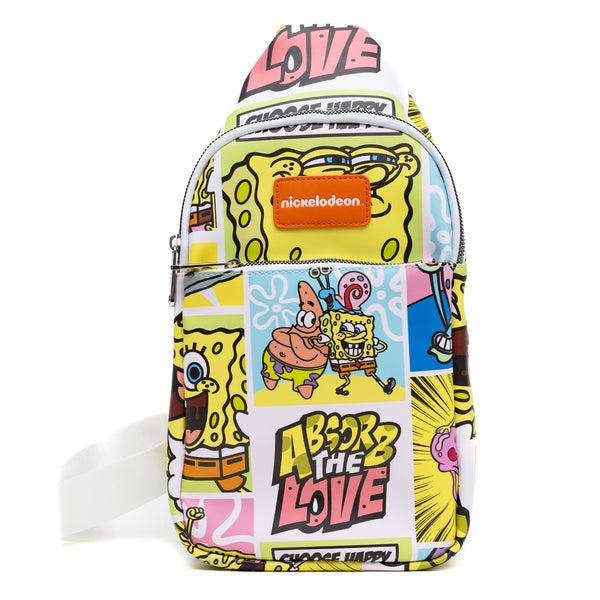 Buckle-Down Nickelodeon Vegan Leather Crossbody Sling Bag SpongeBob SquarePants and Friends Character Blocks 7" x 14"
