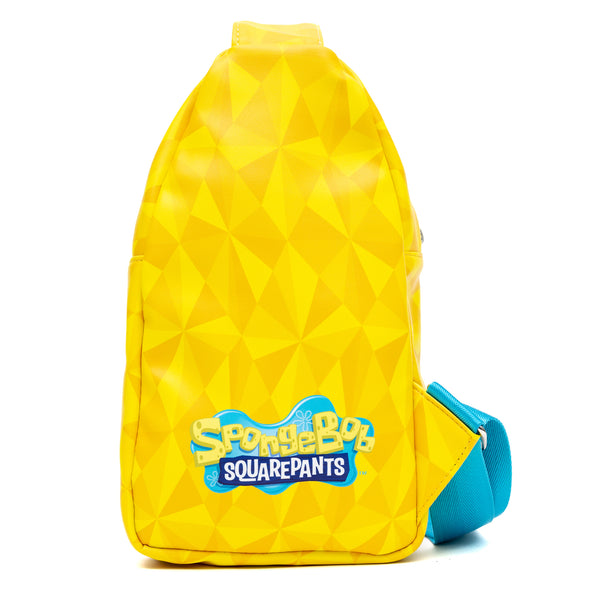 Buckle-Down Nickelodeon Vegan Leather Crossbody Sling Bag With Adjustable Straps SpongeBob SquarePants And Friends Pose Applique Yellow