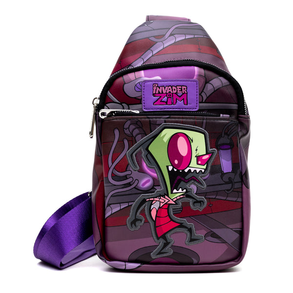 Buckle-Down Nickelodeon Vegan Leather Crossbody Sling Bag with Adjustable Straps Invader Zim Laughing Pose Applique
