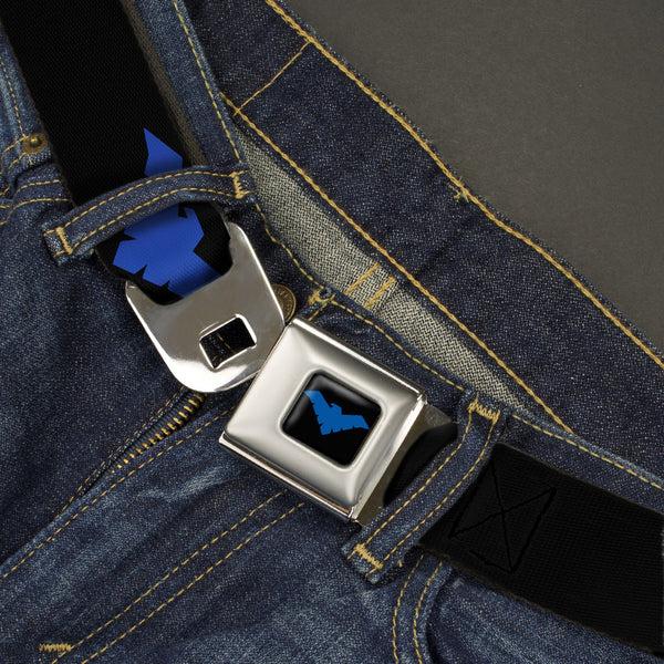 Buckle-Down Nightwing Logo Full Color Black Blue Seatbelt Belt - Nightwing Logo Black/Blue Webbing