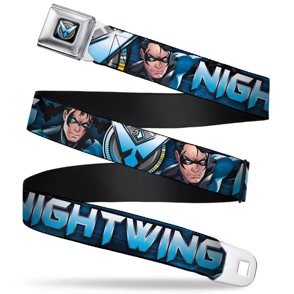 Buckle-Down Nightwing Logo2 Full Color Black Blues Yellow Seatbelt Belt - NIGHTWING Poses/Logo Black/Blues Webbing