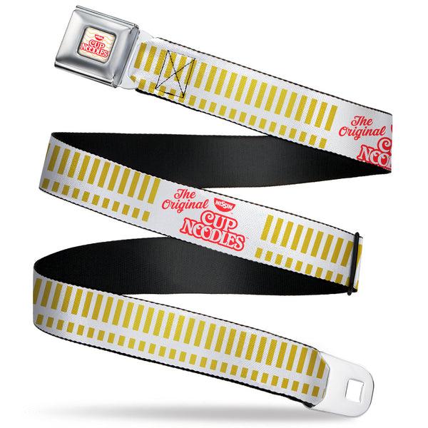 Buckle-Down NISSIN CUP NOODLES Logo/Noodle Wave Full Color White/Orange/Red Seatbelt Belt - THE ORIGINAL CUP NOODLES Caterpillar Striping White/Red/Gold Webbing