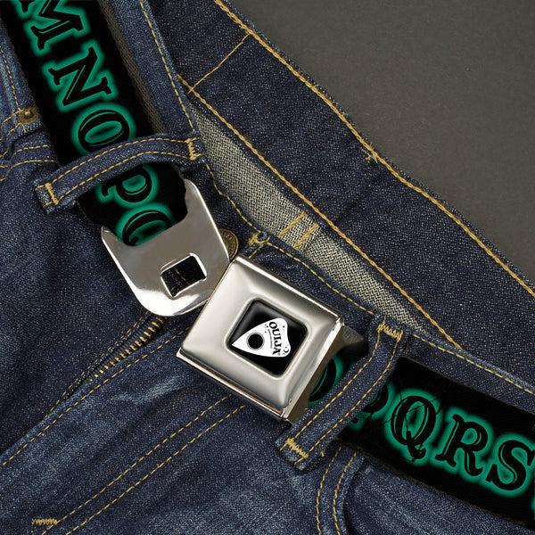 Buckle-Down OUIJA Board Logo Planchette Full Color Red/White Seatbelt Belt - OUIJA Board Letters And Elements Black/Greens Webbing
