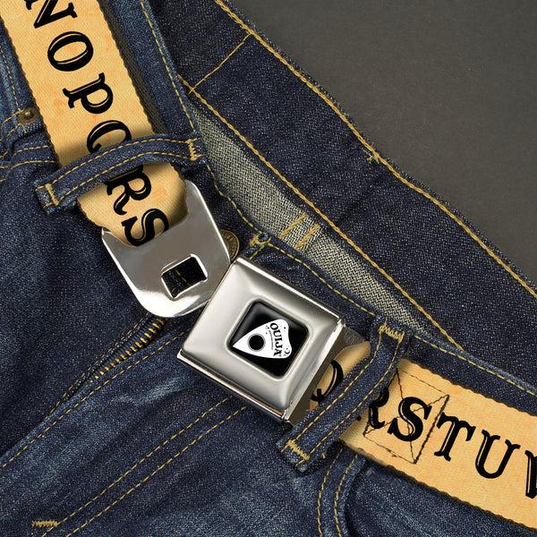 Buckle-Down OUIJA Board Logo Planchette Full Color Red/White Seatbelt Belt - OUIJA Board Letters And Elements Antique Beige/Black Webbing