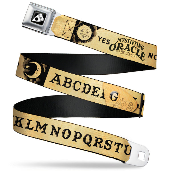 Buckle-Down OUIJA Board Logo Planchette Full Color Red/White Seatbelt Belt - OUIJA Board Letters and Elements Antique Beige/Black Webbing