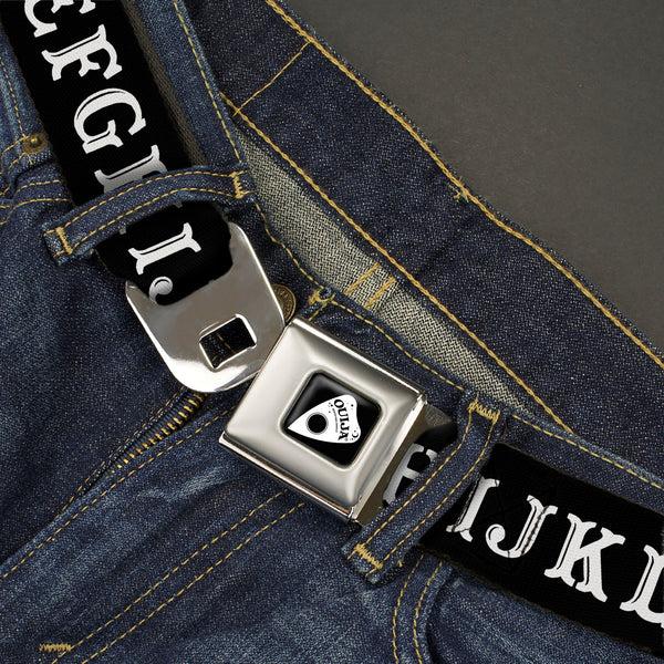 Buckle-Down OUIJA Board Logo Planchette Full Color Red/White Seatbelt Belt - OUIJA Board Letters And Elements Black/White Webbing