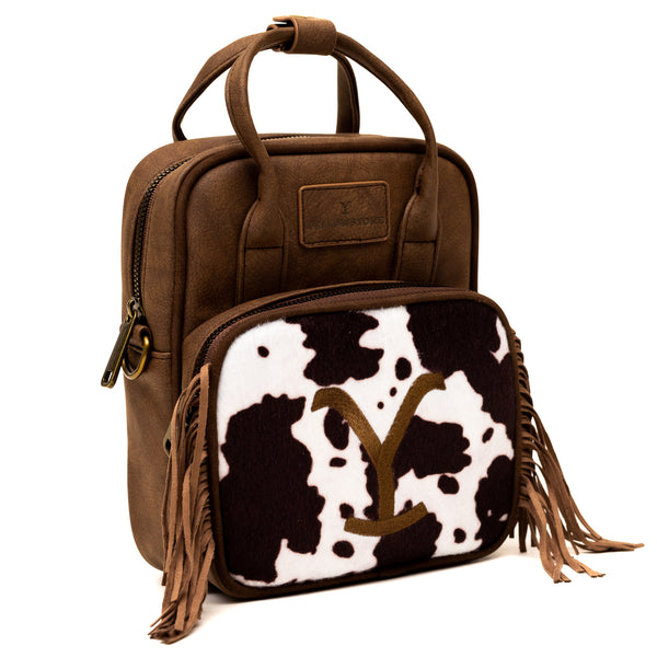 Buckle-Down Paramount Network Bag Cross Body Yellowstone Dutton Ranch Cowboy Cowhide Distressed Brown Vegan Leather