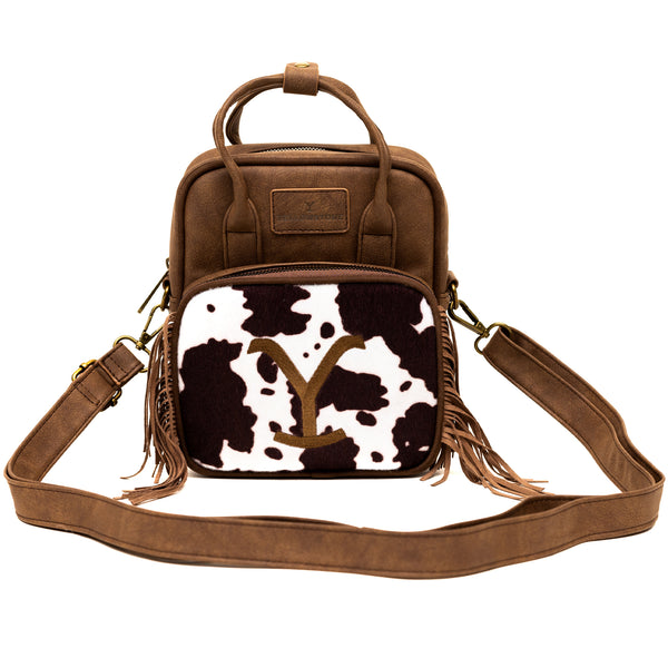 Buckle-Down Paramount Network Bag Cross Body Yellowstone Dutton Ranch Cowboy Cowhide Distressed Brown Vegan Leather
