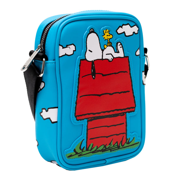 Buckle-Down Peanuts Bag Crossbody The Secret Of Life Snoopy And Woodstock Dog House Pose Blue Vegan Leather