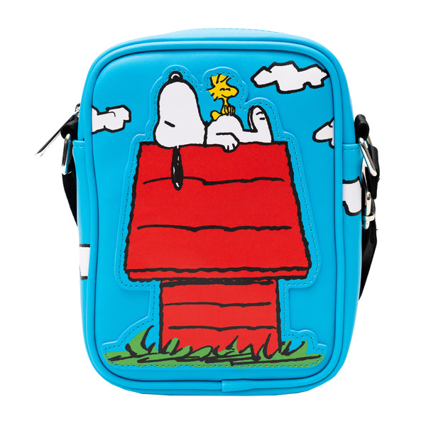 Buckle-Down Peanuts Bag Crossbody The Secret of Life Snoopy and Woodstock Dog House Pose Blue Vegan Leather