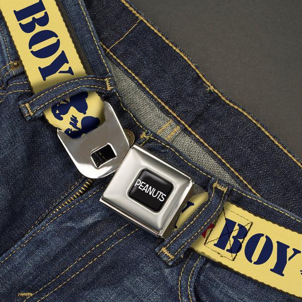 Buckle-Down PEANUTS Title Logo Full Color Black/White Seatbelt Belt - Peanuts Snoopy FLY BOY TOP DOG Flying Ace Yellow/Blue/Red Webbing