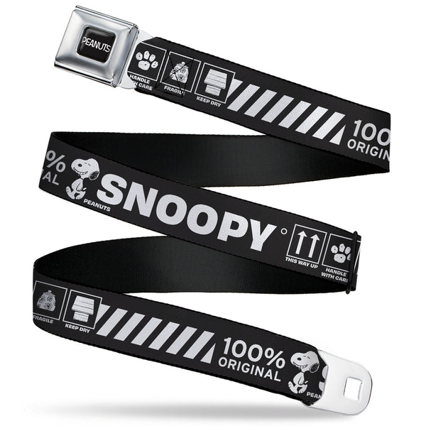 Buckle-Down PEANUTS Title Logo Full Color Black/White Seatbelt Belt - Peanuts SNOOPY Care Symbols 100% ORIGINAL Black/White Webbing