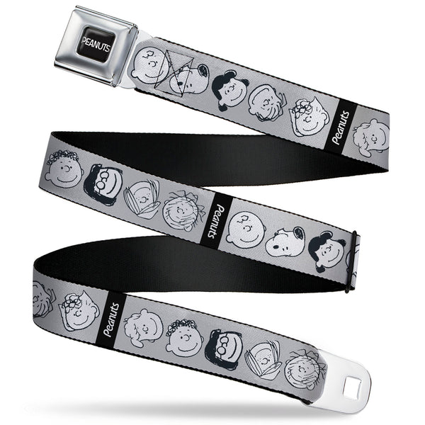 Buckle-Down PEANUTS Title Logo Full Color Black/White Seatbelt Belt - Peanuts Gang Expressions Gray/Black/White Webbing