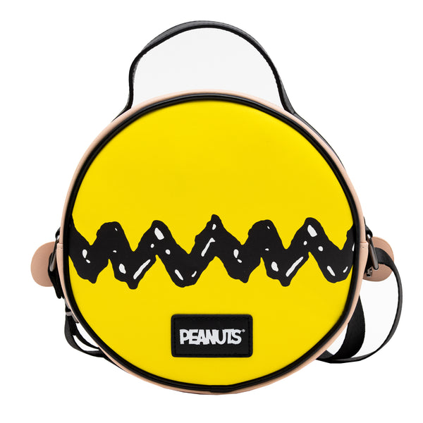 Buckle-Down Peanuts Vegan Leather Round Crossbody Bag With Adjustable Straps Charlie Brown Smiling Face Character Close Up