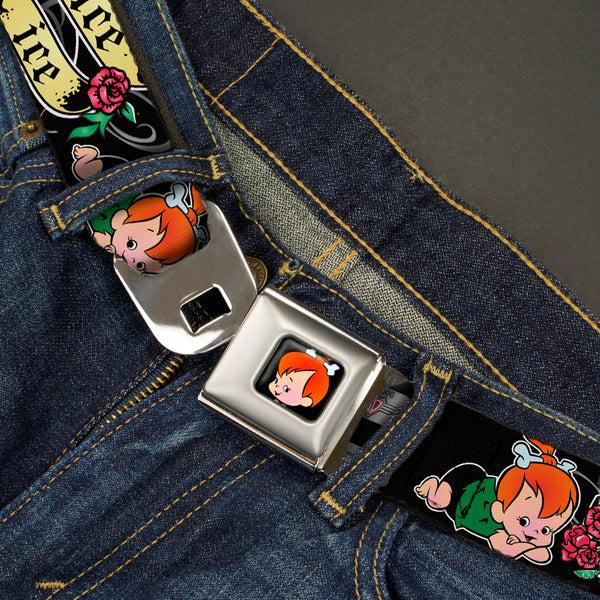 Buckle-Down Pebbles Face1 Full Color Black Seatbelt Belt - Pebbles Face/Pose Tattoo Banners NICE ICE BABY Webbing