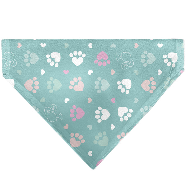 Buckle-Down Pet Bandana - BARBIE Bold Text Paw Print Icons Blues/Pinks/White