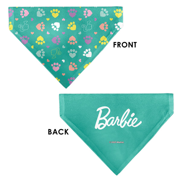 Buckle-Down Pet Bandana - BARBIE Paw Print Icons And Script Blue/Multi Pastel