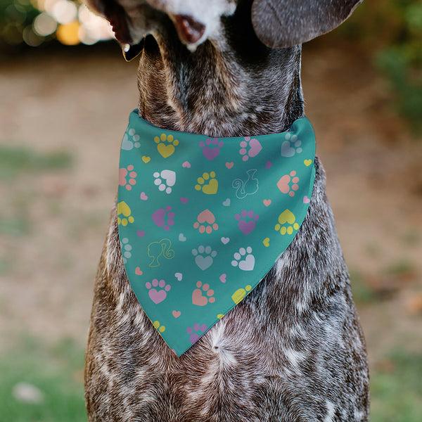 Buckle-Down Pet Bandana - BARBIE Paw Print Icons And Script Blue/Multi Pastel