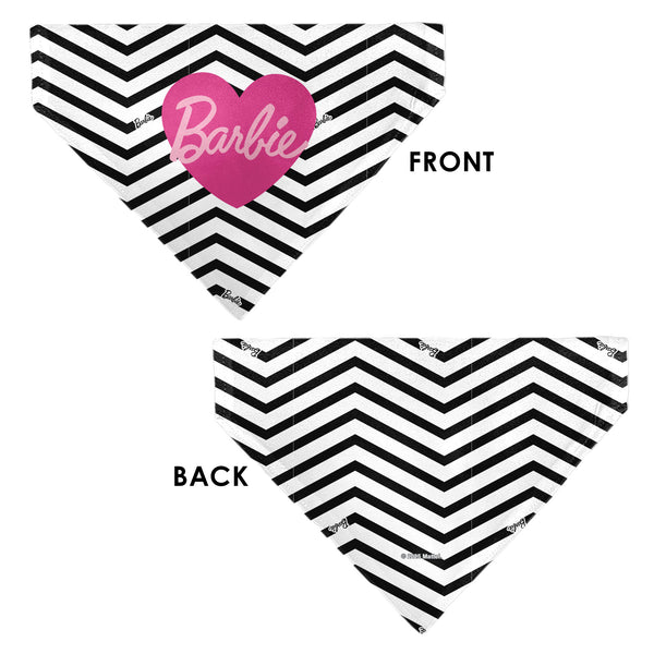 Buckle-Down Pet Bandana - BARBIE Script Heart Chevron White/Black/Pinks