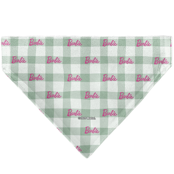 Buckle-Down Pet Bandana - BARBIE Script Plaid Beige/Olive/Pink