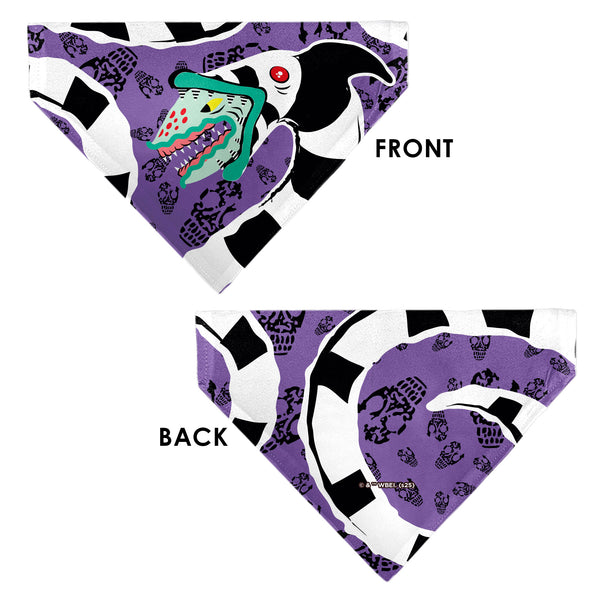 Buckle-Down Pet Bandana - Beetlejuice Sandworm Pose And Skulls Icon Purple/Black