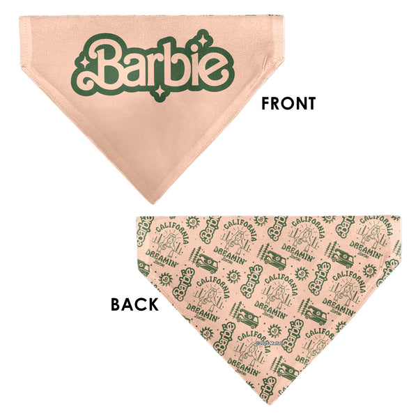 Buckle-Down Pet Bandana - CALIFORNIA DREAMIN BARBIE Icons Collage And Script Peach/Olive