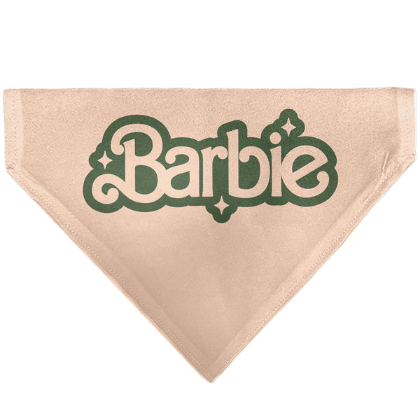 Buckle-Down Pet Bandana - CALIFORNIA DREAMIN BARBIE Icons Collage and Script Peach/Olive