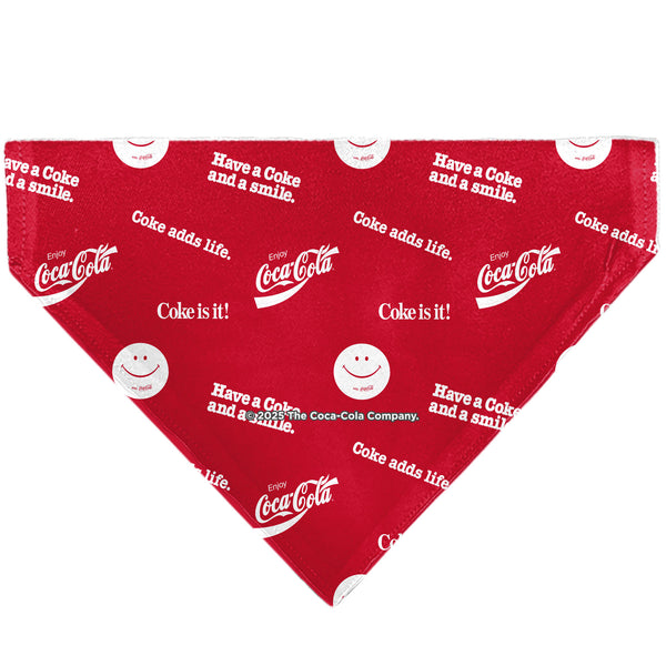 Buckle-Down Pet Bandana - COCA-COLA Coke Quotes Scattered Red/White