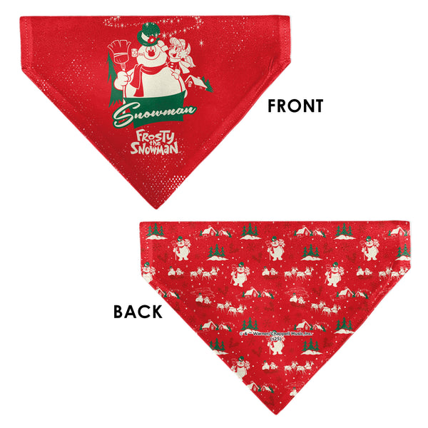 Buckle-Down Pet Bandana - FROSTY THE SNOWMAN And Karen Pose And Title Logo Red/White/Green