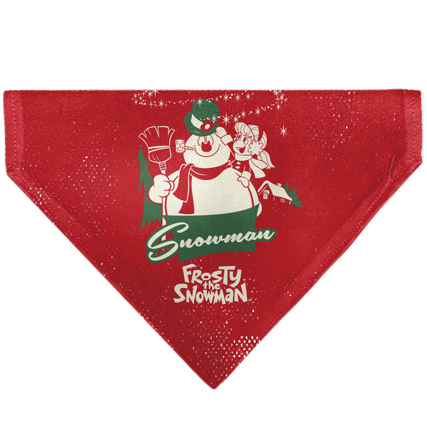 Buckle-Down Pet Bandana - FROSTY THE SNOWMAN and Karen Pose and Title Logo Red/White/Green