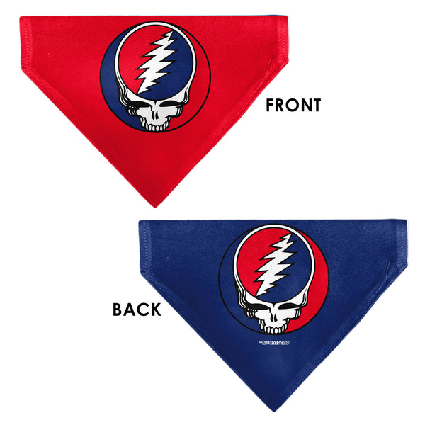 Buckle-Down Pet Bandana - Grateful Dead Steal Your Face Logo Centered Red And Blue