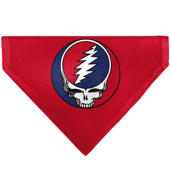 Buckle-Down Pet Bandana - Grateful Dead Steal Your Face Logo Centered Red and Blue
