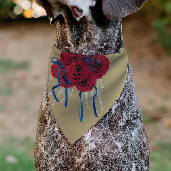 Buckle-Down Pet Bandana - GRATEFUL DEAD THE OTHER ONE Roses And Text Tan/Blue/Red