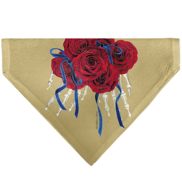 Buckle-Down Pet Bandana - GRATEFUL DEAD THE OTHER ONE Roses and Text Tan/Blue/Red
