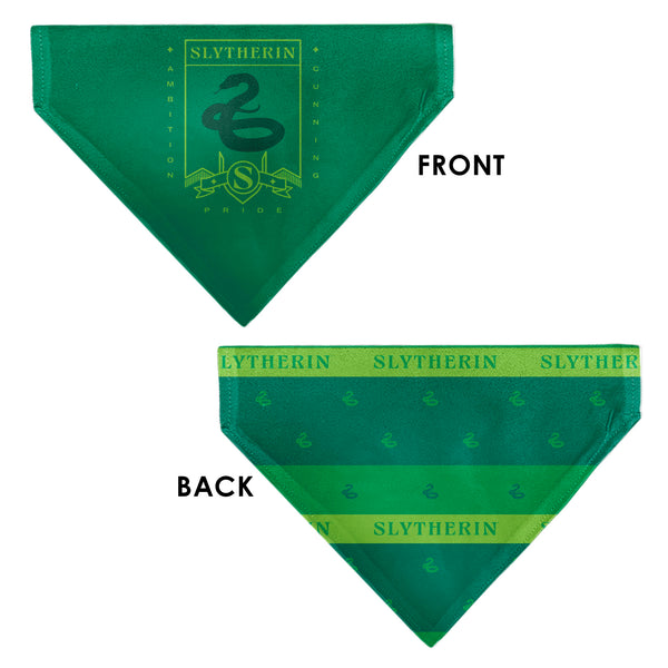 Buckle-Down Pet Bandana - Harry Potter SLYTHERIN Traits Banner And Icons Greens/Yellow