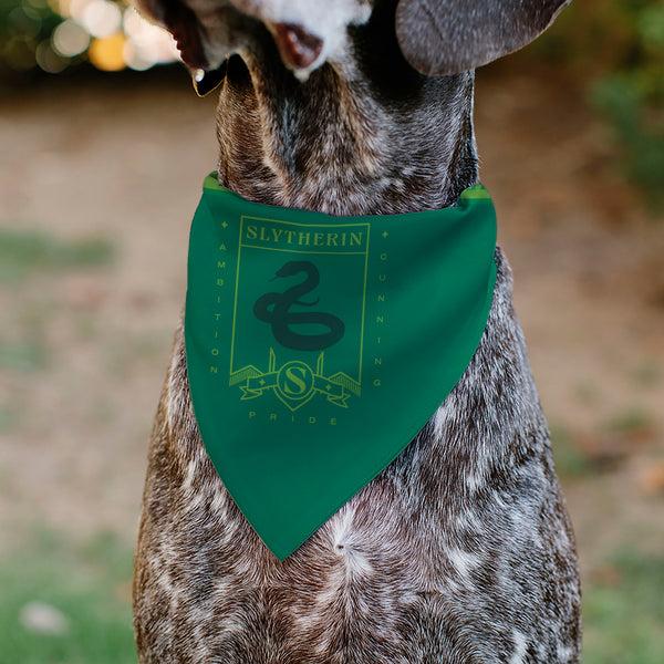 Buckle-Down Pet Bandana - Harry Potter SLYTHERIN Traits Banner And Icons Greens/Yellow