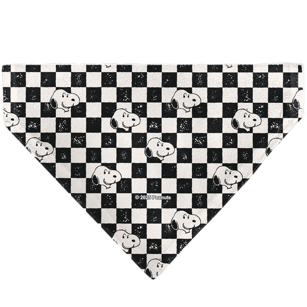 Buckle-Down Pet Bandana - Peanuts Snoopy Smiling Face Checker Black/White