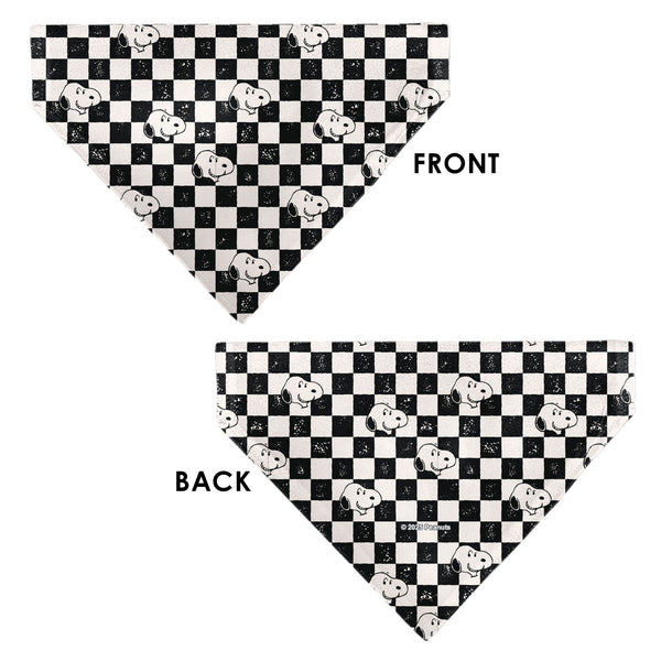 Buckle-Down Pet Bandana - Peanuts Snoopy Smiling Face Checker Black/White