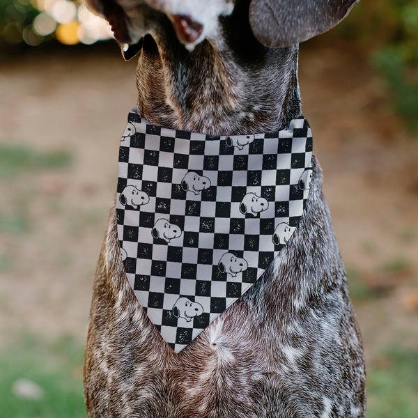 Buckle-Down Pet Bandana - Peanuts Snoopy Smiling Face Checker Black/White