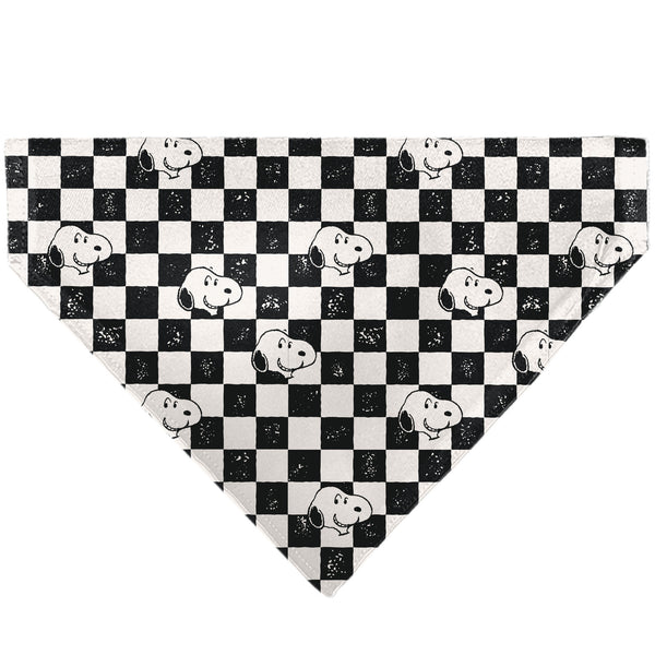 Buckle-Down Pet Bandana - Peanuts Snoopy Smiling Face Checker Black/White