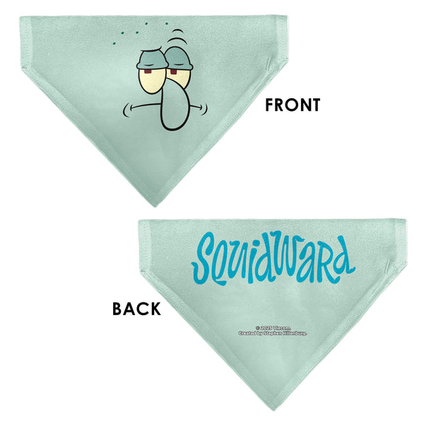 Buckle-Down Pet Bandana - SQUIDWARD Frowning Face Close-Up And Text Blues