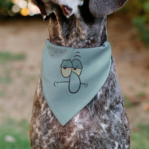 Buckle-Down Pet Bandana - SQUIDWARD Frowning Face Close-Up And Text Blues