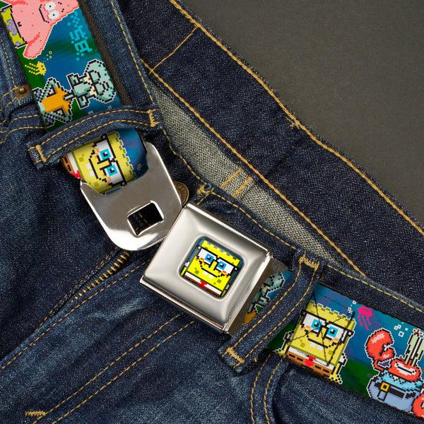 Buckle-Down Pixelated SpongeBob Nerd Pose Full Color Blue Seatbelt Belt - SpongeBob & Friends 8-Bit Scene Webbing